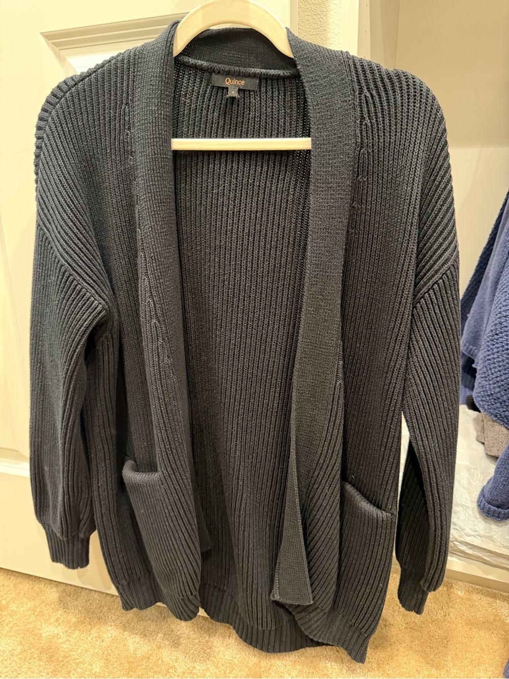 Quince Women's Dark Charcoal Ribbed Open-Front Cardigan